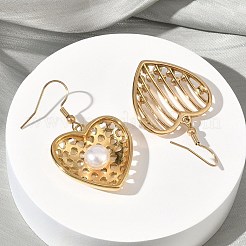 Серьги-подвески в форме сердца из нержавеющей стали 304 с акриловым искусственным жемчугом EJEW-B156-09G