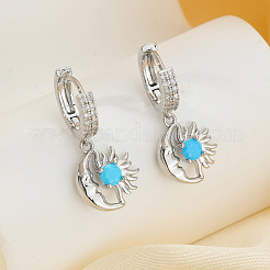 Серьги-кольца из латуни с прозрачным кубическим цирконием и луной и солнцем&nbsp;OC2532