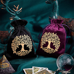 2шт 2-х цветные бархатные упаковочные мешочки с узором «дерево жизни»&nbsp;TP-CN0001-17