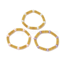 3шт. снежинка сплав разделитель и стеклянные жемчужины тянущиеся браслеты для женщин BJEW-JB11803