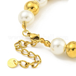 Браслеты из круглых бусин из нержавеющей стали 304 и 201 и пластика с жемчугом для женщин BJEW-G717-01B-G