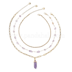 Подвеска с пулей из натурального аметиста с двумя концами NJEW-JN05477-01