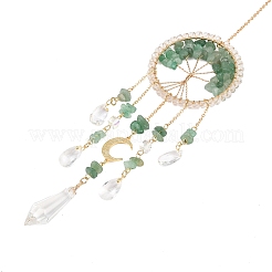 Проволочная оплетка из натурального зеленого авантюрина дерево жизни подвесные призматические украшения для окон&nbsp;HJEW-TA00283-03