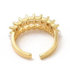 Открытое кольцо-манжета из прозрачного кубического циркония с пластиковыми жемчужными бусинами RJEW-I095-04G