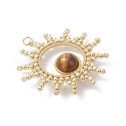 Круглые подвески из натурального тигрового глаза с солнечными бусинами из стекла&nbsp;PALLOY-MZ01082-02