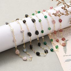 Самородки ожерелья из бисера с натуральными драгоценными камнями NJEW-JN03188