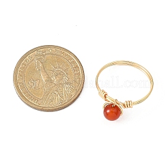 Женские кольца с круглыми плетеными бусинами из натуральных драгоценных камней&nbsp;RJEW-JR00953-01