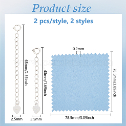4 шт. 2 стиля 925 посеребренные серебряные удлинители для цепочек-панцирей FIND-BC0005-13A