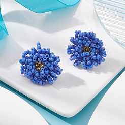 Плетеные серьги-гвоздики с цветком из бисера&nbsp;EJEW-MZ00072-02