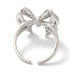 Открытые манжеты из латуни с бантом и микро-паве с прозрачным цирконием для женщин&nbsp;RJEW-C098-11P