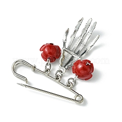 Хэллоуин скелет ручной сплав и синтетический коралловый цветок подвески булавки для юбки JEWB-BR00169