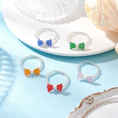 Кольца из стеклянных бусин RJEW-MZ00032-1