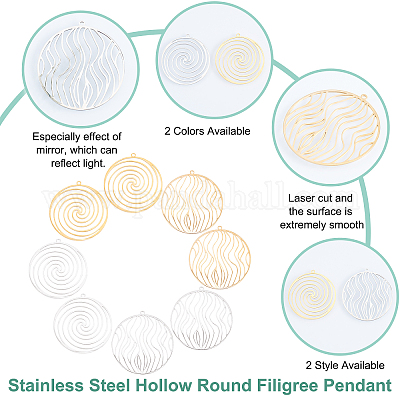8 шт. 2 стиля филигранных подвесок из нержавеющей стали 201 STAS-DC0001-04-1