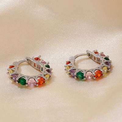 Винтажные разноцветные круглые латунные серьги-кольца с кубическим цирконием FK0958-1