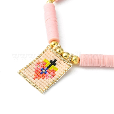 Прямоугольный браслет-подвеска Миюки со стеклянным семенем BJEW-MZ00037-01-1