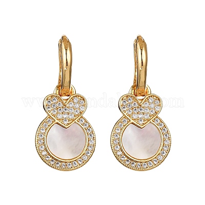 Серьги-гвоздики в форме ракушки с микропаве из кубического циркония из латуни KK-D363-11B-G-1