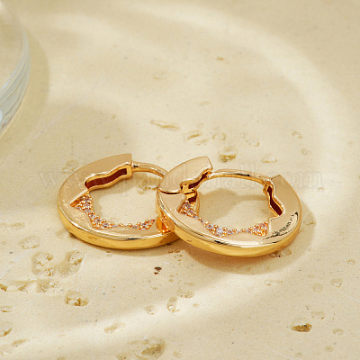 Серьги-кольца из латуни с прозрачным кубическим цирконием в форме звезды KD9843-2-1