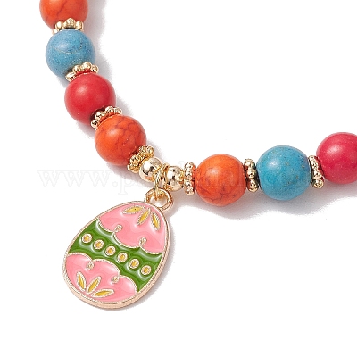 Пасхальный день синтетические бирюзовые бусины эластичные браслеты BJEW-TA00604-1