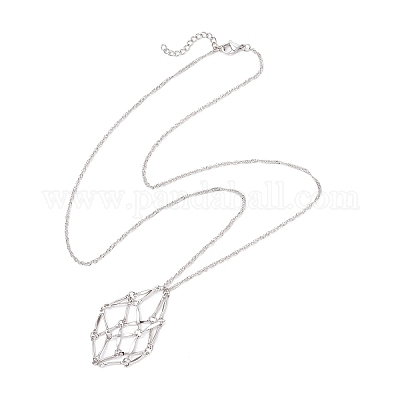 304 нержавеющая сталь пустой макраме мешочек кулон сингапурская цепочка ожерелья NJEW-JN05285-02-1