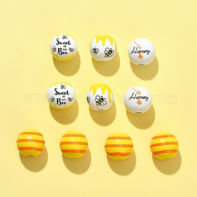 10 шт. 4 стиля европейские бусины с принтом из натурального дерева WOOD-FS0001-16-1