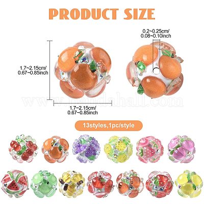 13 шт. 13-х цветные круглые бусины из смолы с фруктовым узором RESI-FS0002-27-1