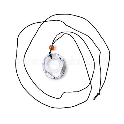 Длинные ожерелья из акрилового овального кулона из черного вощеного полиэфирного шнура NJEW-JN05678-1