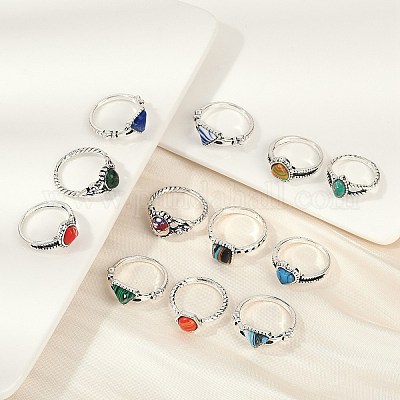 12 шт. кольца из натуральной красной яшмы RJEW-Z087-01AS-1