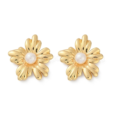 Серьги-гвоздики из нержавеющей стали 304 из АБС-пластика с жемчугом для женщин EJEW-U046-12A-G-1