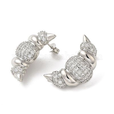 Серьги-гвоздики из латуни с микро-паве и кубическим цирконием для женщин с стойкой для круассанов EJEW-O001-05P-1