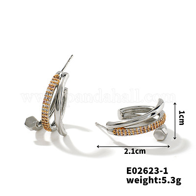 Серьги-кольца с геометрической инкрустацией медью и цирконом KD4595-2-1