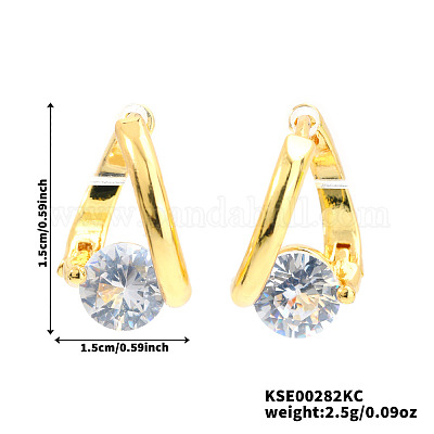 Латунные плоские круглые серьги-кольца с прозрачным кубическим цирконием WK3788-1-1