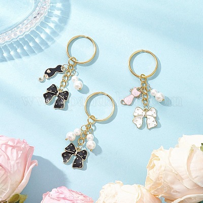 3 шт. 3 стиля брелок из сплава эмали и стекла с имитацией жемчуга KEYC-JKC01301-1