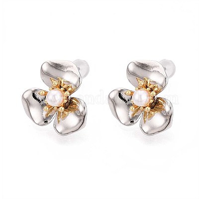 Серьги-гвоздики из латуни из АБС-пластика с искусственным жемчугом KK-T071-22P-1