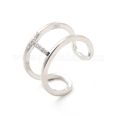 Кольцо-манжета с открытой буквой из прозрачного кубического циркония RJEW-A012-01P-T-1