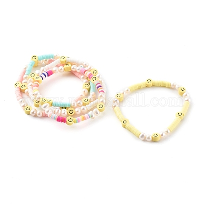 Браслеты хейши из полимерной глины ручной работы стрейч из бисера BJEW-JB06143-1