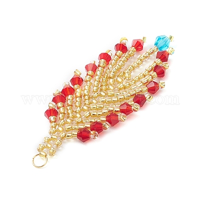 Большие подвески из стеклянных бусин в форме перьев PALLOY-MZ00949-01-1