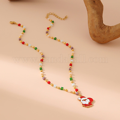 Рождественский кулон из сплава и латуни с красной и белой эмалью FS-WGF8F07-01-1