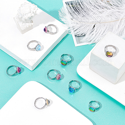 16 шт. 8-х цветное полукруглое регулируемое кольцо из стекла K9 RJEW-DC0001-13-1