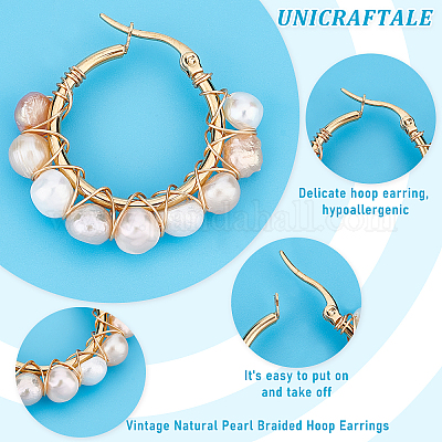 4 пара винтажных плетеных серег-колец из натурального жемчуга для девушек и женщин EJEW-UN0002-07-1