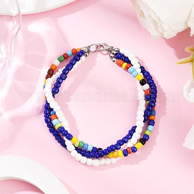 Многорядные браслеты из стеклянных бусин для женщин BJEW-JB12052-03-1