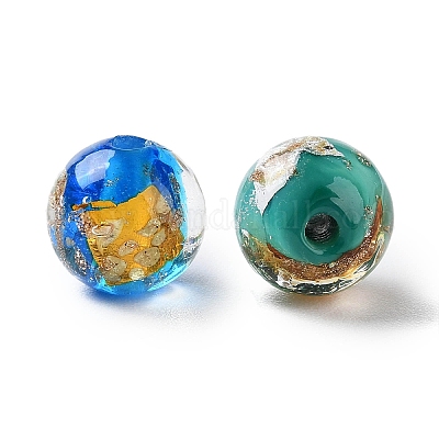 Ручной работы золотые и серебряные бусины Lampwork фольги GLAA-G107-07B-15-1