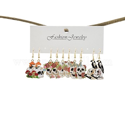 5 пара серег-подвесок с эмалированным сплавом в форме черепа на Хэллоуин FS-WGBF0DA-01-1