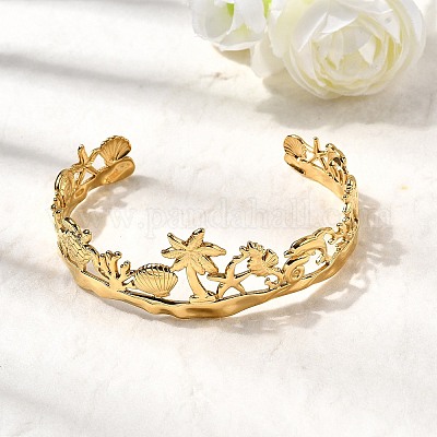 Летние браслеты-манжеты из нержавеющей стали 304 для женщин BJEW-F510-01G-1