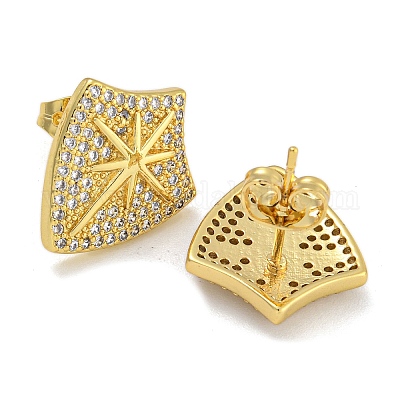 Серьги-гвоздики из латуни с микропаве из прозрачного кубического циркония EJEW-I313-18C-G-1