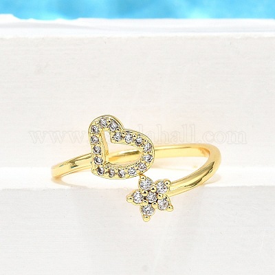 Латунные кольца-манжеты с микропаве и прозрачным цирконием для женщин RJEW-H247-01G-1