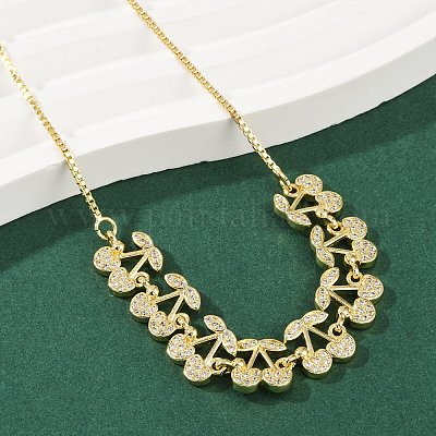Латунные микропаве прозрачные кубические цирконии фруктовые нагрудники ожерелья NJEW-F342-01B-G-1