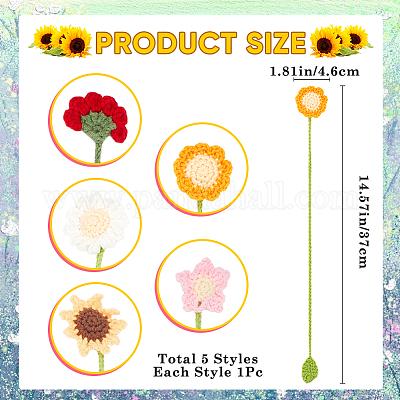 5 шт. 5 стиля вязаных крючком закладок для растений из шерстяной пряжи AJEW-CP0007-95B-1