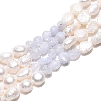 Натуральные голубые кружевные агатовые самородки и нити бусин из натурального культивированного пресноводного жемчуга PEAR-N023-01A-04-1