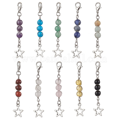 10 шт. круглые подвески из натуральных и синтетических драгоценных камней HJEW-JM03102-1