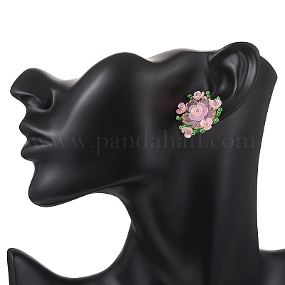 Серьги-гвоздики из цветочного стекла ручной работы EJEW-MZ00656-02-1